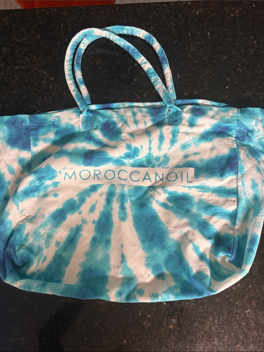 Moroccanoil Turquoise and White Tie-Dye Tote